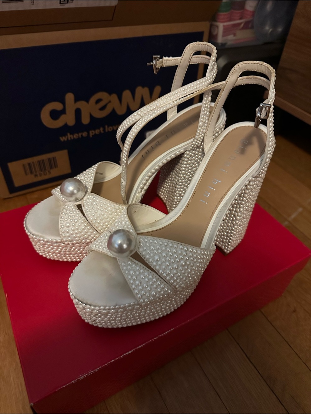 Beaded Pearl Accent Platform Sandals - Ivory